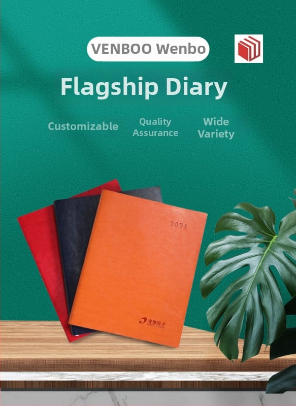 Venboo V-608 jurnal bilingv Chineză-Engleză: husă PU, hârtie offset dublă, hârtie albă pentru scris, format: două pagini pe săptămână și câte o pagină pe zi