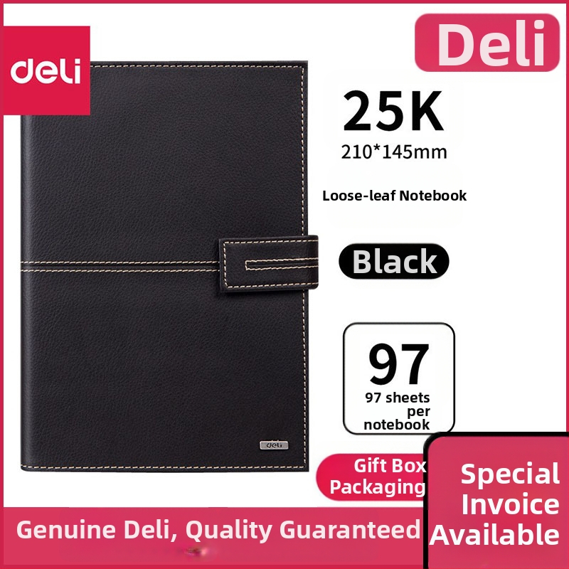 Jurnal de afaceri Deli 3158 cu copertă din piele sintetică; legare cu foi detașabile; hârtie