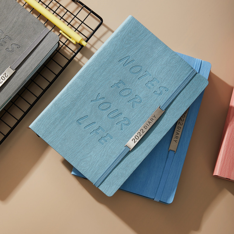 Carnet de afaceri cu o pagină pe zi, copertă din piele ecologică, legare cu copertă moale, hârtie Forest, 360 de pagini, accesorii din oțel inoxidabil, model 2022-03