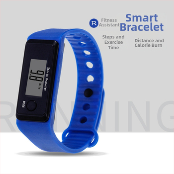 Pedométeres óra LED elektronikus mozgással, digitális kijelző, négyszögletes számlap, műanyag tokozás, szilikon csat