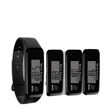 Pedométeres óra LED elektronikus mozgással, digitális kijelző, négyszögletes számlap, műanyag tokozás, szilikon csat