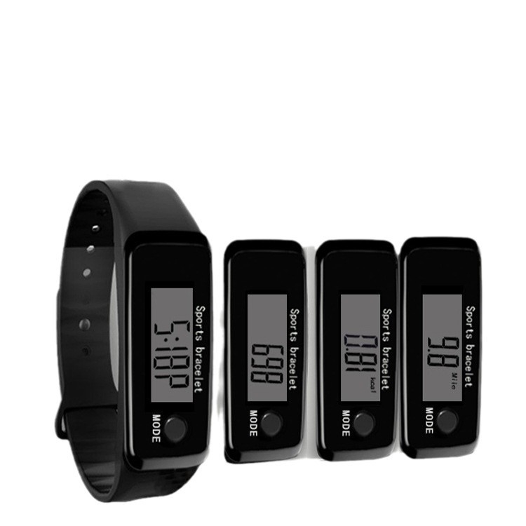 Pedométeres óra LED elektronikus mozgással, digitális kijelző, négyszögletes számlap, műanyag tokozás, szilikon csat