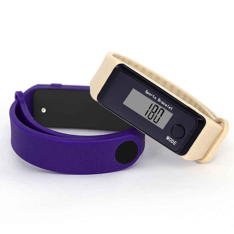 Pedométeres óra LED elektronikus mozgással, digitális kijelző, négyszögletes számlap, műanyag tokozás, szilikon csat