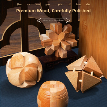 Drveni Kongming Lock puzzle – skup od 9 dijelova, edukativna igra za uzrast 7–14 godina