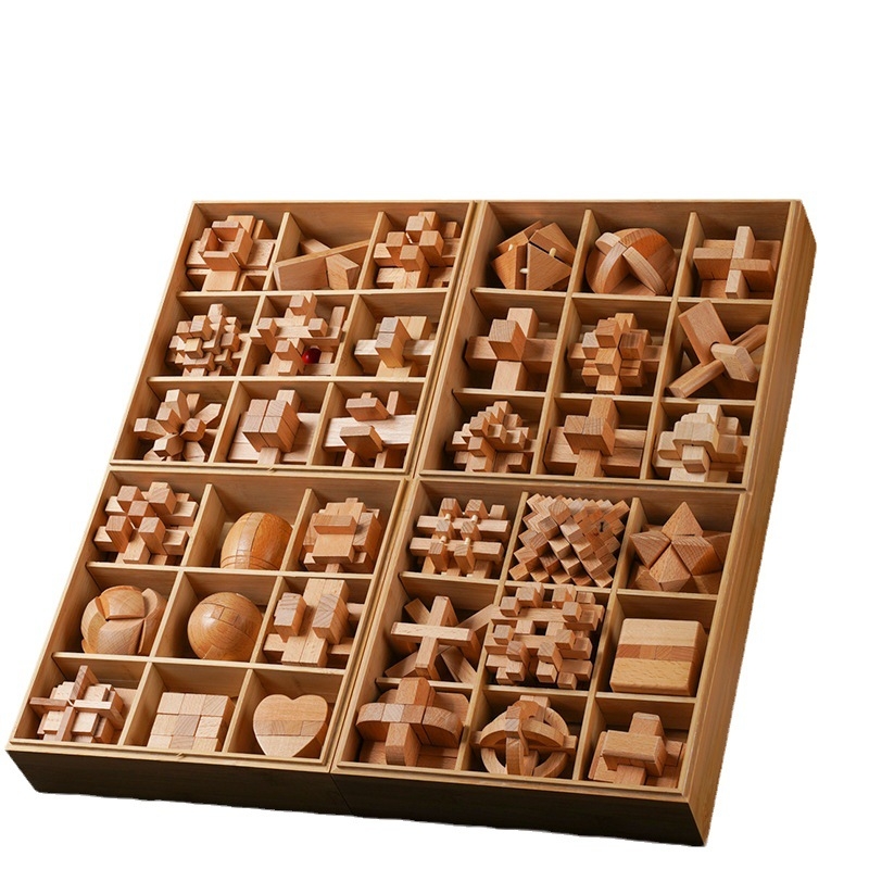 Drveni Kongming Lock puzzle – skup od 9 dijelova, edukativna igra za uzrast 7–14 godina