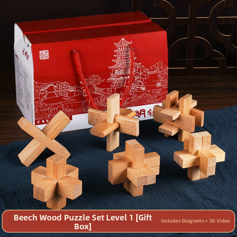 Drveni Kongming Lock puzzle – skup od 9 dijelova, edukativna igra za uzrast 7–14 godina