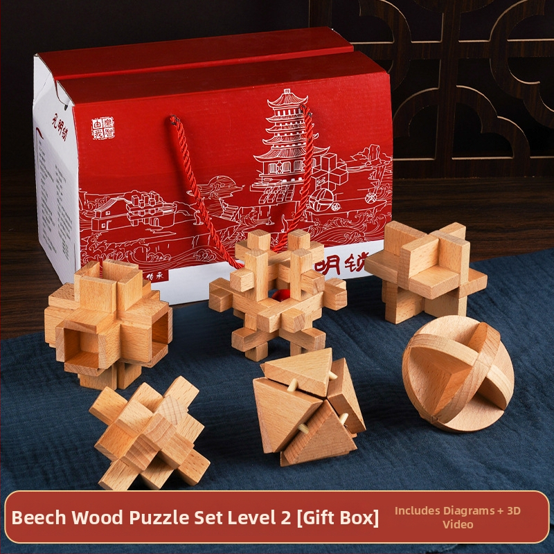 Drveni Kongming Lock puzzle – skup od 9 dijelova, edukativna igra za uzrast 7–14 godina