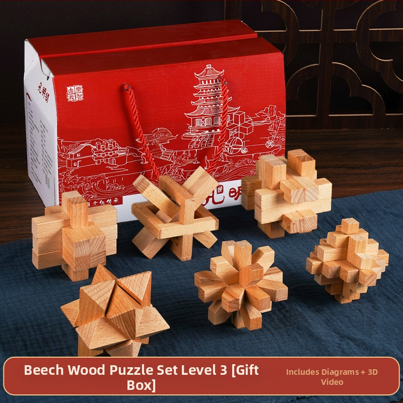 Drveni Kongming Lock puzzle – skup od 9 dijelova, edukativna igra za uzrast 7–14 godina