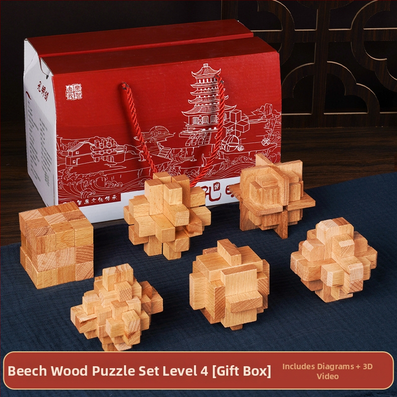 Drveni Kongming Lock puzzle – skup od 9 dijelova, edukativna igra za uzrast 7–14 godina