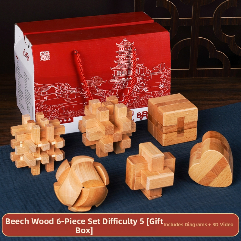 Drveni Kongming Lock puzzle – skup od 9 dijelova, edukativna igra za uzrast 7–14 godina