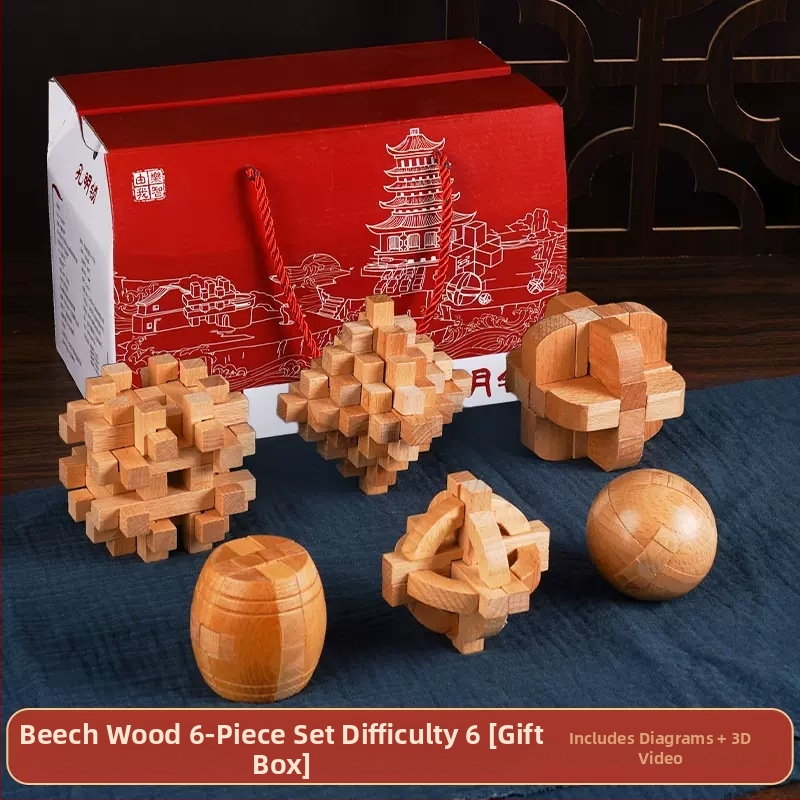 Drveni Kongming Lock puzzle – skup od 9 dijelova, edukativna igra za uzrast 7–14 godina