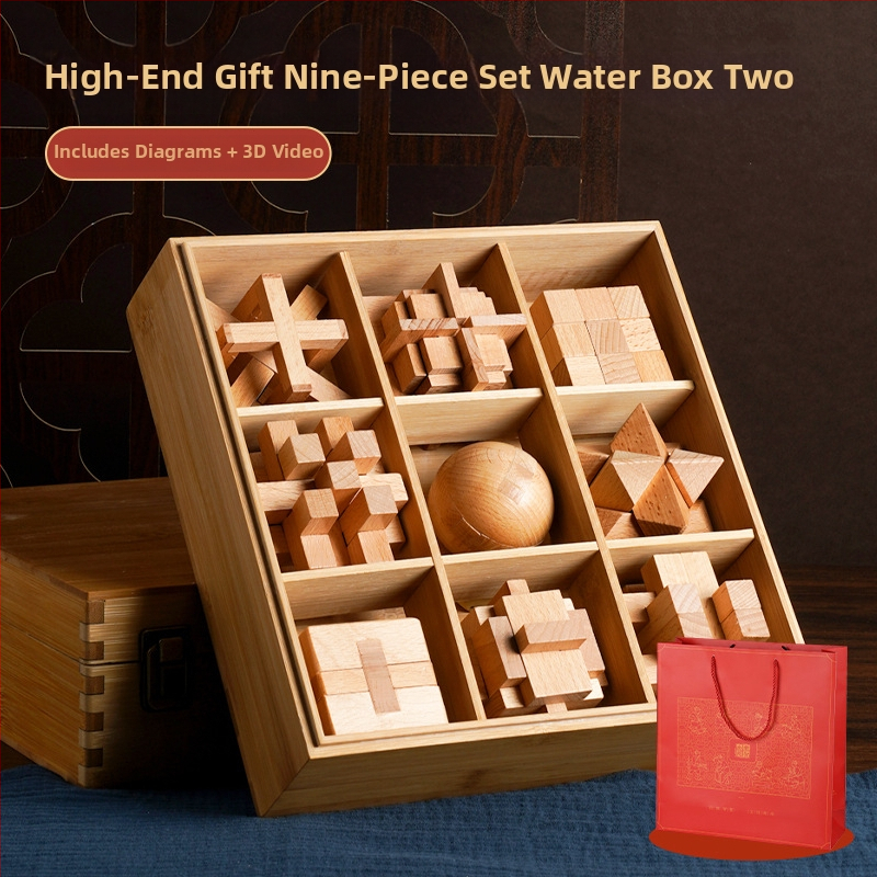 Drveni Kongming Lock puzzle – skup od 9 dijelova, edukativna igra za uzrast 7–14 godina