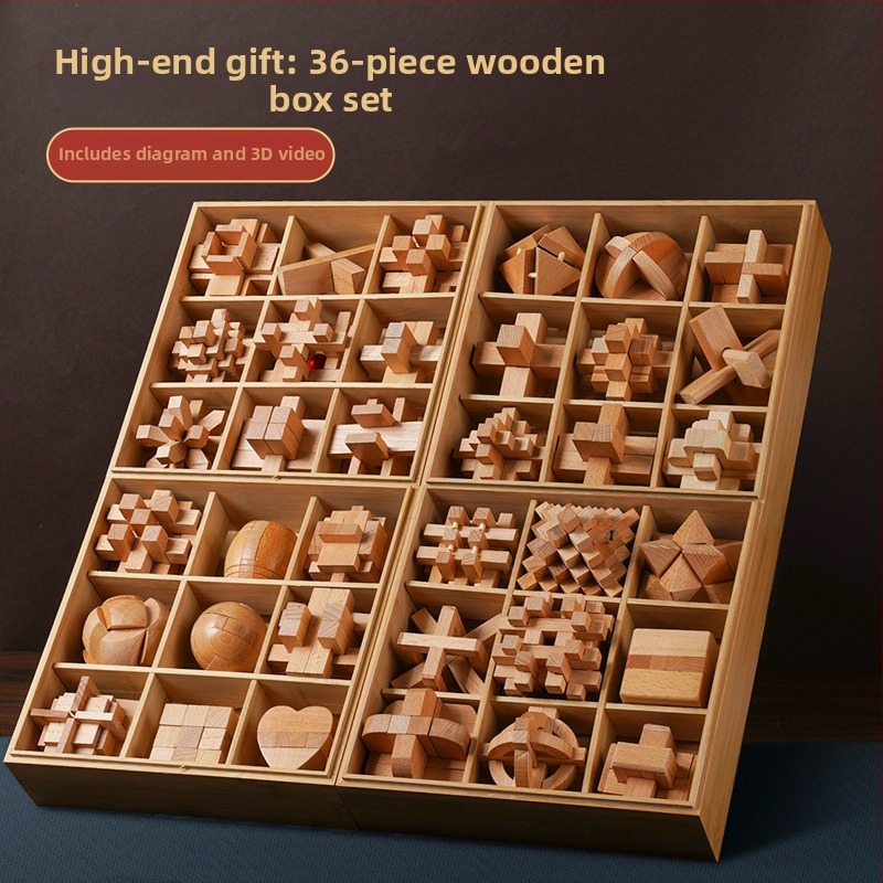 Drveni Kongming Lock puzzle – skup od 9 dijelova, edukativna igra za uzrast 7–14 godina