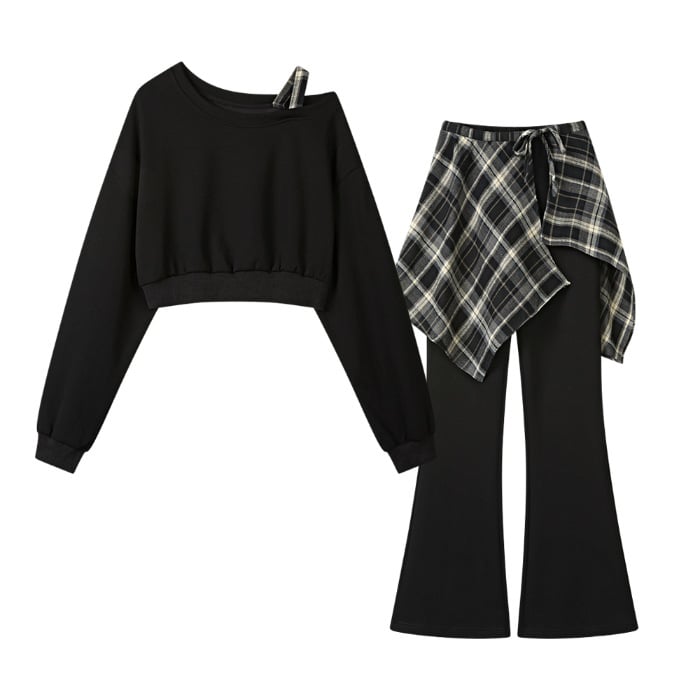 Ženski trokomponentni set: dugim rukavima kratki hoodie i široke hlače, casual komplet za jesen 2025, poliester