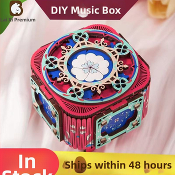 Drevená 3D LED hudobná šperkovnica – ručne zložená, nový čínsky štýl, model 125543