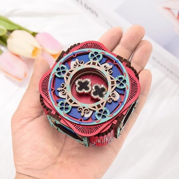 Drevená 3D LED hudobná šperkovnica – ručne zložená, nový čínsky štýl, model 125543