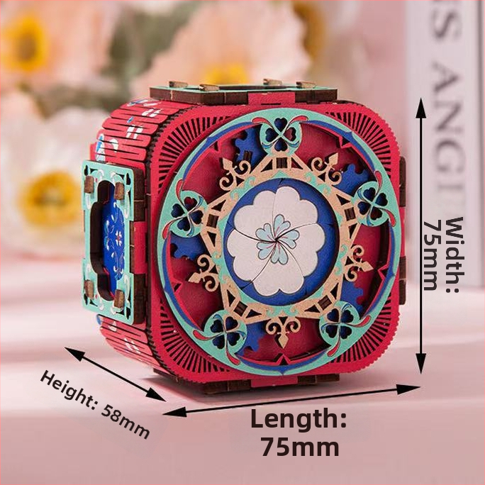 Drevená 3D LED hudobná šperkovnica – ručne zložená, nový čínsky štýl, model 125543