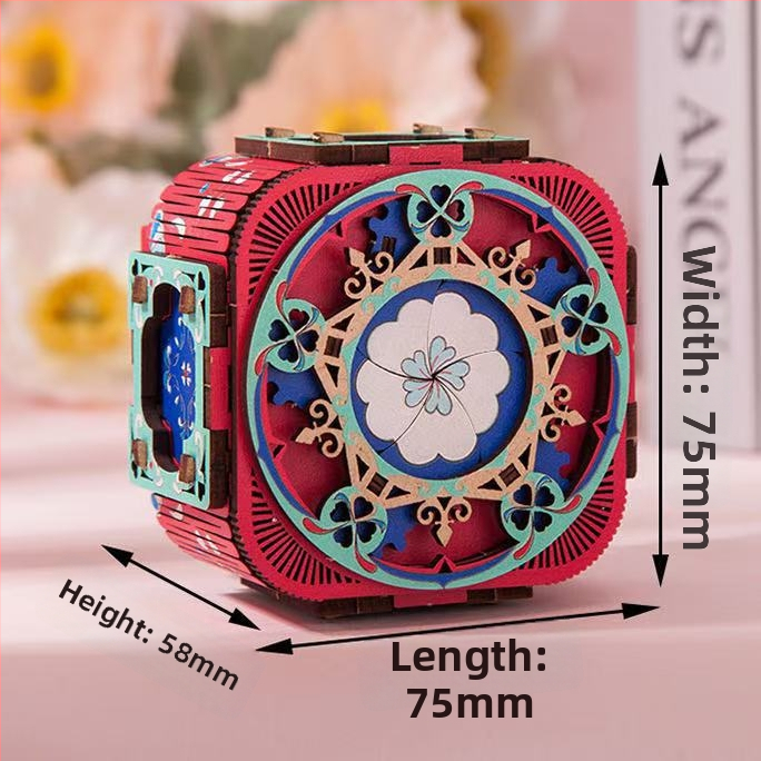 Drevená 3D LED hudobná šperkovnica – ručne zložená, nový čínsky štýl, model 125543