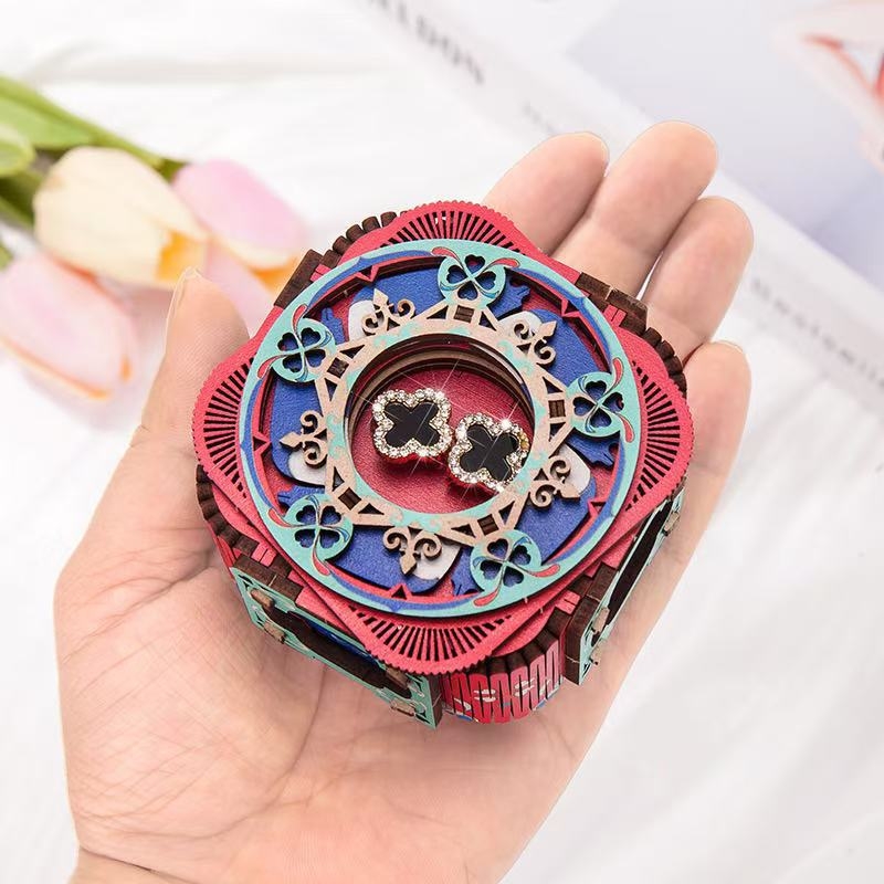 Drevená 3D LED hudobná šperkovnica – ručne zložená, nový čínsky štýl, model 125543