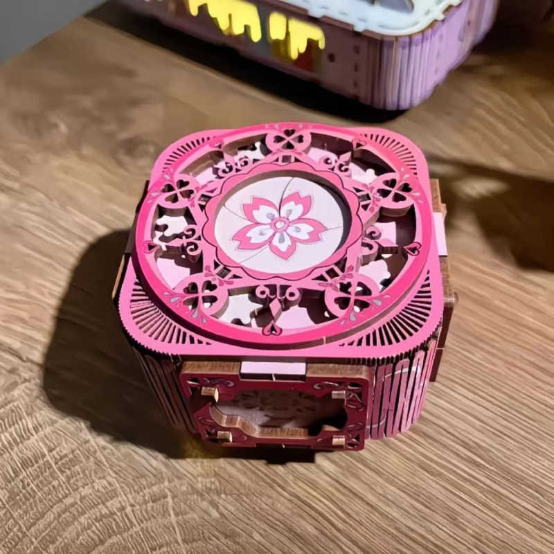 Drevená 3D LED hudobná šperkovnica – ručne zložená, nový čínsky štýl, model 125543