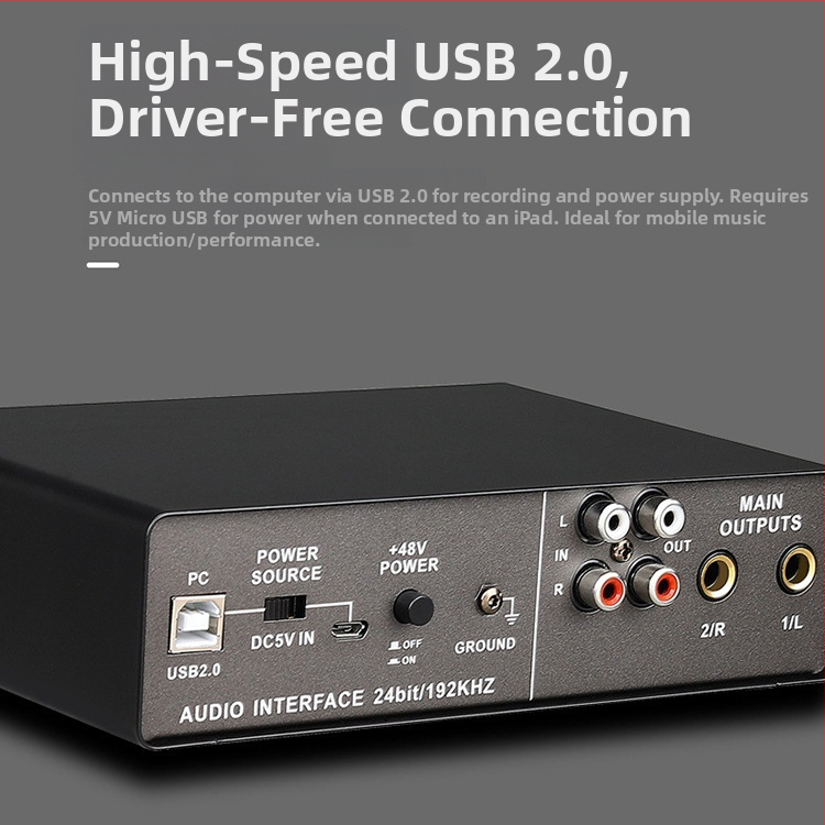 Wadeland externé USB zvuková karta 192 kHz, 2 vstupy/2 výstupy pre nahrávanie a prenos naživo