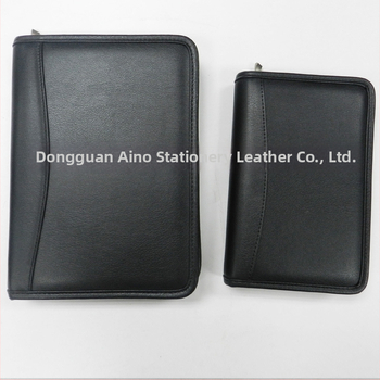 Caiet cu copertă PU și fermoar, legătură cu foi detașabile, accesorii din oțel inoxidabil, model AN-1035BZ