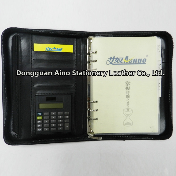 Caiet cu copertă PU și fermoar, legătură cu foi detașabile, accesorii din oțel inoxidabil, model AN-1035BZ