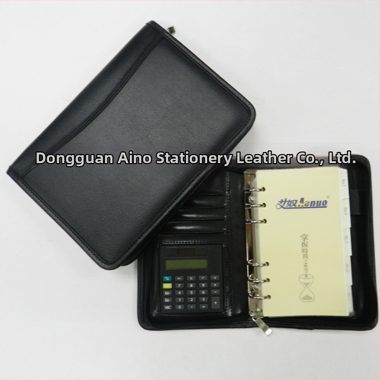 Caiet cu copertă PU și fermoar, legătură cu foi detașabile, accesorii din oțel inoxidabil, model AN-1035BZ