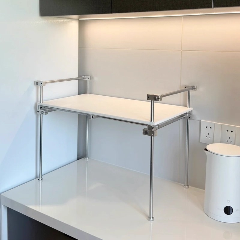 Ρυθμιζόμενο μεταλλικό ράφι αποθήκευσης κουζίνας για φούρνους μικροκυμάτων, με σχεδίαση οπτικού άξονα