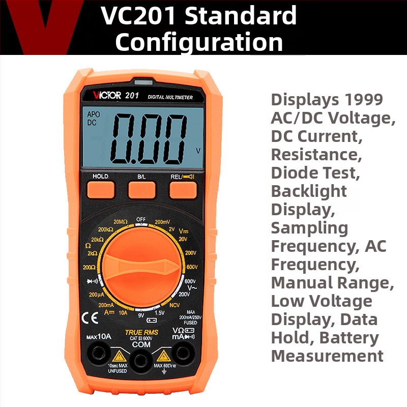 VC201 Ψηφιακός Μετρητής με Προστασία από Καύσεις, Πολυλειτουργικός, Χειροκίνητος Εύρος Μέτρησης, Για Ηλεκτρολόγους