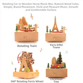 Drevená hudobná skriňa s karuselom – ručne vyrobená, klasický štýl, tlač loga k dispozícii, pripravená na darček k narodeninám a iným príležitostiam