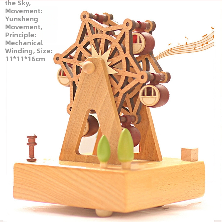 Drevená hudobná skriňa s karuselom – ručne vyrobená, klasický štýl, tlač loga k dispozícii, pripravená na darček k narodeninám a iným príležitostiam