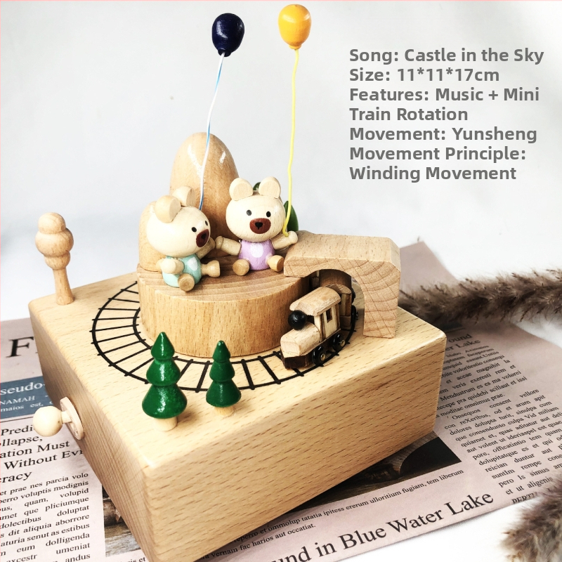 Drevená hudobná skriňa s karuselom – ručne vyrobená, klasický štýl, tlač loga k dispozícii, pripravená na darček k narodeninám a iným príležitostiam
