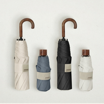 Ομπρέλα αναδιπλούμενη με καμπύλο γάντζο, πολυεστέρας με επικάλυψη βινυλίου, 8 μεταλλικά ραβδιά, UPF 50+