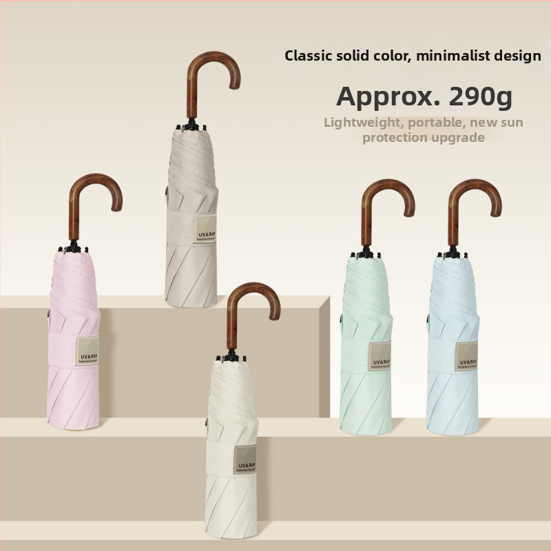 Ομπρέλα αναδιπλούμενη με καμπύλο γάντζο, πολυεστέρας με επικάλυψη βινυλίου, 8 μεταλλικά ραβδιά, UPF 50+