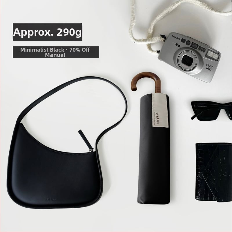 Ομπρέλα αναδιπλούμενη με καμπύλο γάντζο, πολυεστέρας με επικάλυψη βινυλίου, 8 μεταλλικά ραβδιά, UPF 50+