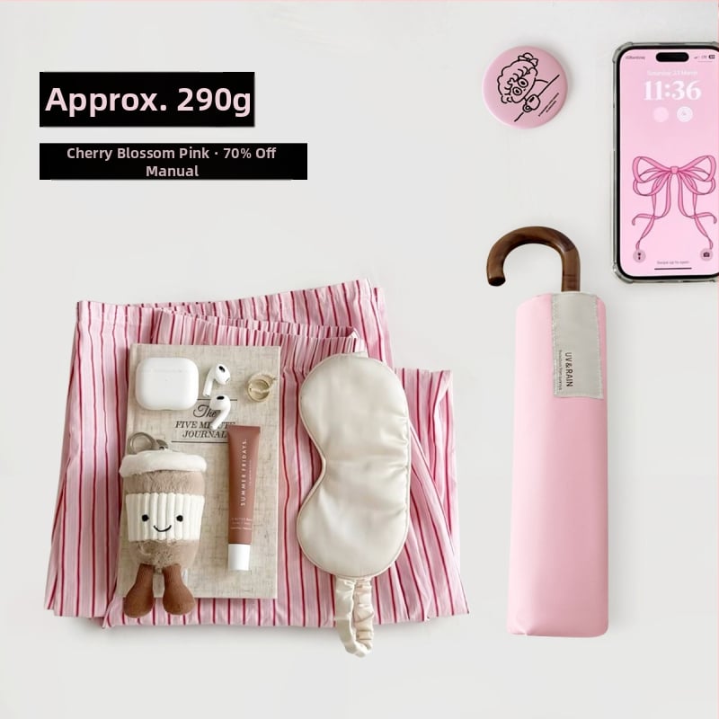 Ομπρέλα αναδιπλούμενη με καμπύλο γάντζο, πολυεστέρας με επικάλυψη βινυλίου, 8 μεταλλικά ραβδιά, UPF 50+