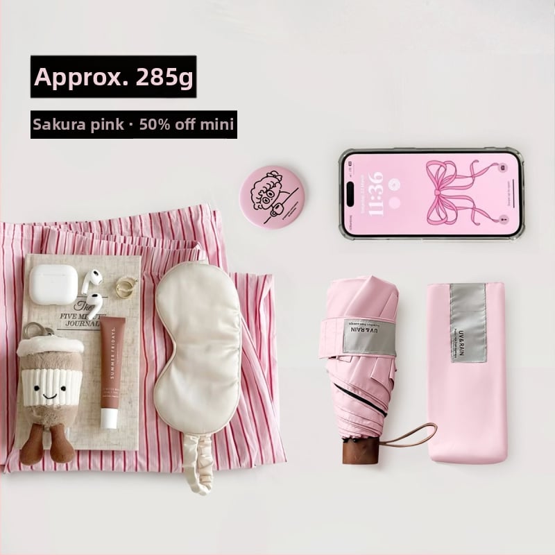 Ομπρέλα αναδιπλούμενη με καμπύλο γάντζο, πολυεστέρας με επικάλυψη βινυλίου, 8 μεταλλικά ραβδιά, UPF 50+