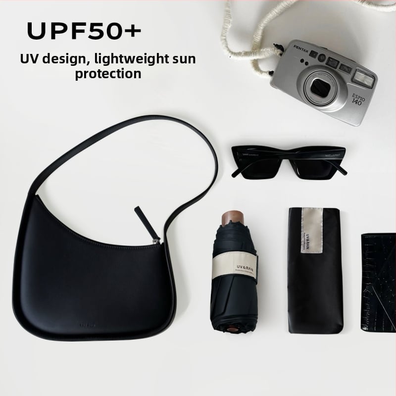 Ομπρέλα αναδιπλούμενη με καμπύλο γάντζο, πολυεστέρας με επικάλυψη βινυλίου, 8 μεταλλικά ραβδιά, UPF 50+