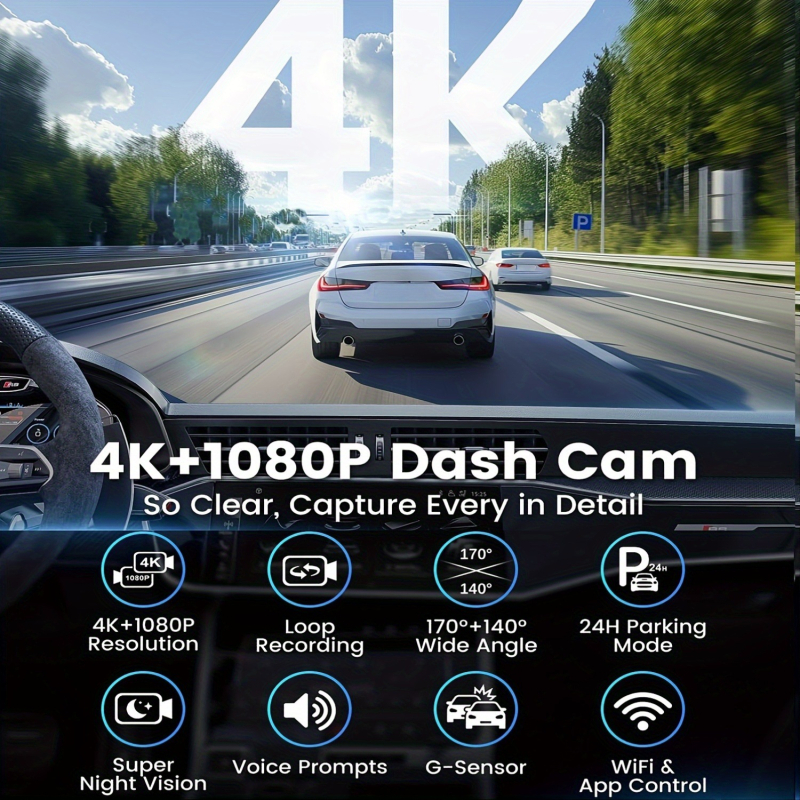 4K prednja i stražnja kamera za automobil s WiFi, GPS praćenjem i nadzorom parkiranja