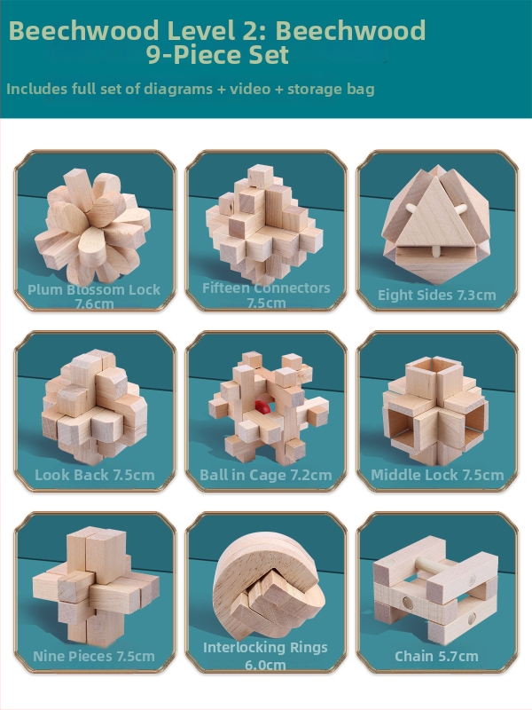 Wisdom Wheel Kong Ming zámok – drevená skladačka 36 dielov, vhodná pre 7–14 rokov, balenie: krabica