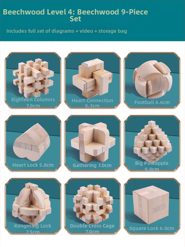 Wisdom Wheel Kong Ming zámok – drevená skladačka 36 dielov, vhodná pre 7–14 rokov, balenie: krabica