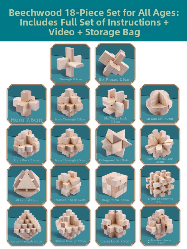 Wisdom Wheel Kong Ming zámok – drevená skladačka 36 dielov, vhodná pre 7–14 rokov, balenie: krabica