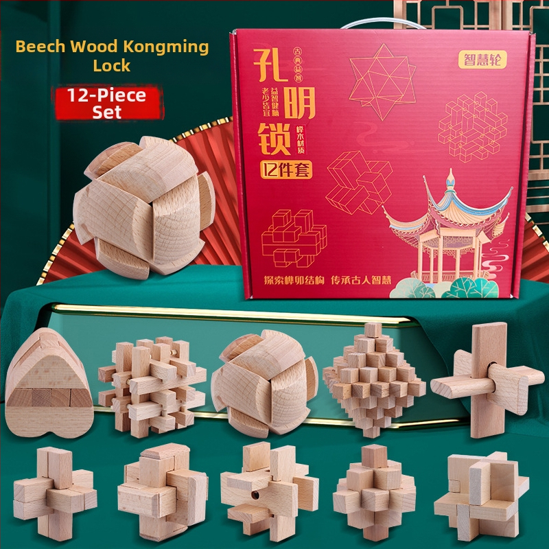 Wisdom Wheel Kong Ming zámok – drevená skladačka 36 dielov, vhodná pre 7–14 rokov, balenie: krabica