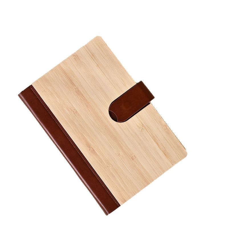 Bilježnica s prilagođenim logotipom, minimalistički poslovni stil, drvena korica, žičano povezivanje (prilagođena gramža papira; druge veličine; prilagođeni crteži)