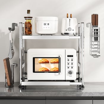 Ράφι αποθήκευσης φούρνου μικροκυμάτων από ανοξείδωτο ατσάλι, με συρόμενο σχέδιο – 2 ή 3 επιπέδων οικιακός οργανωτής κουζίνας