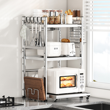 Ράφι αποθήκευσης φούρνου μικροκυμάτων από ανοξείδωτο ατσάλι, με συρόμενο σχέδιο – 2 ή 3 επιπέδων οικιακός οργανωτής κουζίνας