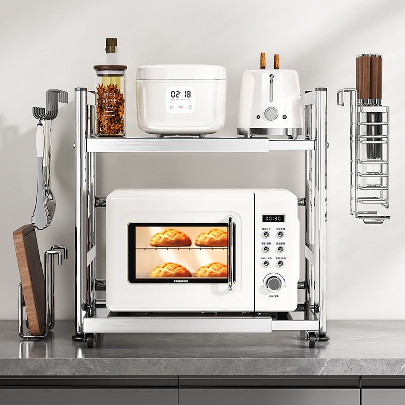 Ράφι αποθήκευσης φούρνου μικροκυμάτων από ανοξείδωτο ατσάλι, με συρόμενο σχέδιο – 2 ή 3 επιπέδων οικιακός οργανωτής κουζίνας