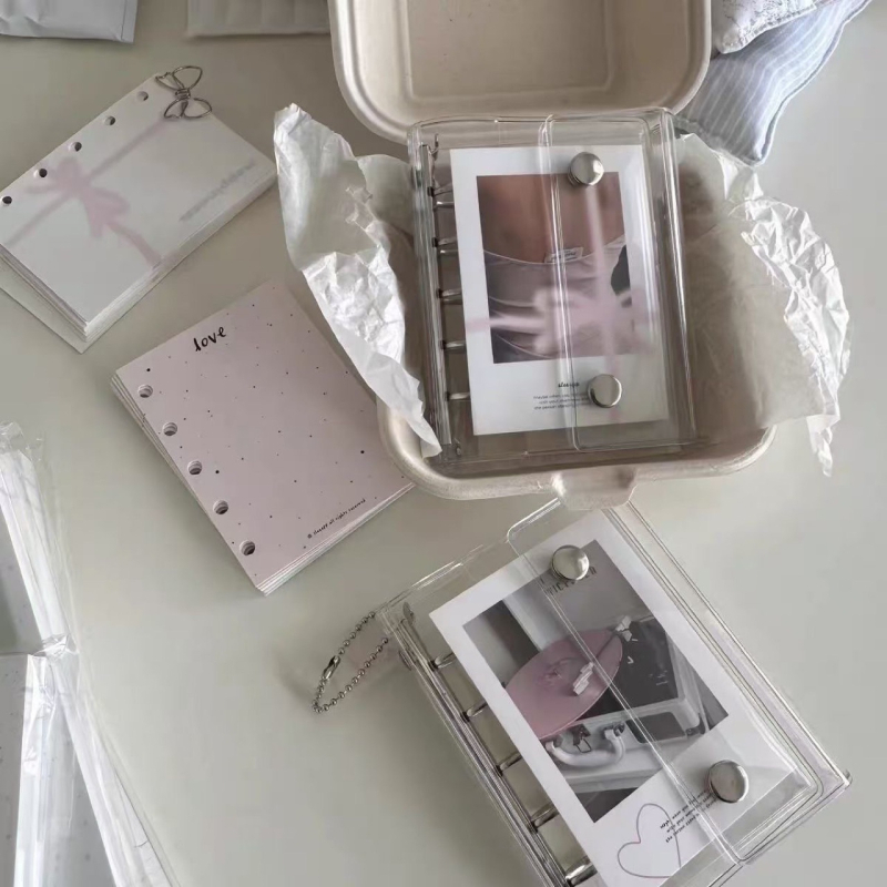 Džepni bilježnica za pohranu kartica s prozirnim glitter PVC omotom, vezanje s listovima, japansko-korejski slatki stil