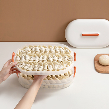 Кутия за пелмени с три слоя, незалепващо покритие, за съхранение в хладилник, пластмасова, запечатана.